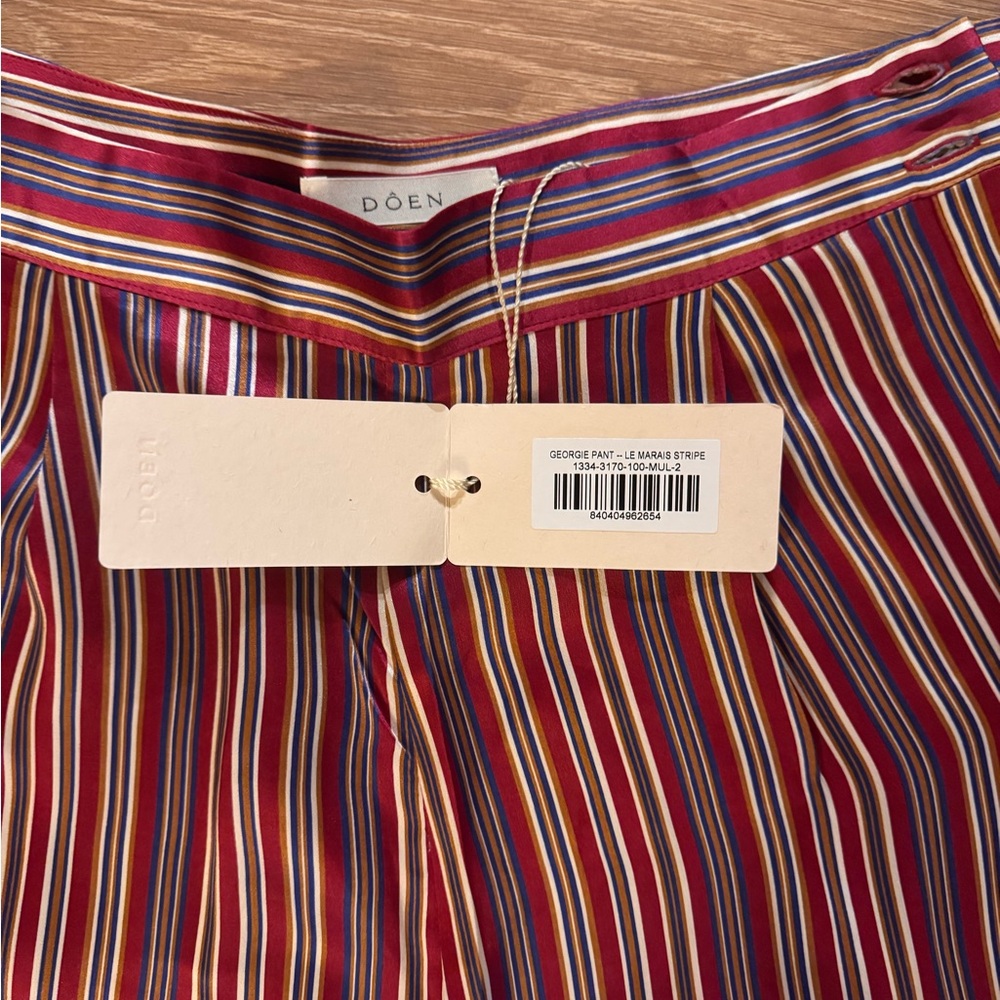 Doen Striped Straight-Leg Pants in Burgundy Multicolor